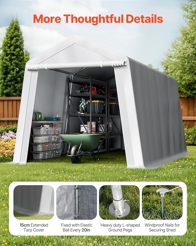 VEVOR Portable Outdoor Storage Shelter Shed, 8 x 14 x 7.6 ft Heavy Duty Instant Storage Tent Garage Sheds with Roll-up Zipper Door for Motorcycle, Bike, Garden Tools