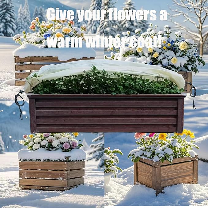 EJW Planter Cover, Plant Covers Freeze Protection,2 Pack 68" 17.8" 15.8" Planter Covers for Winter, Frost Cloths for Outdoor Plants, Raised Bed Covers for Winter.