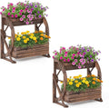 HAPPYGRILL 2-Tier Raised Garden Bed, Rustic Wood Wagon Planter Box with Drainage Holes & Semi-Wheels for Vegetables Herbs, Indoor Outdoor Decorative Flower Cart Pot Stand for Patio Yard Balcony (2)