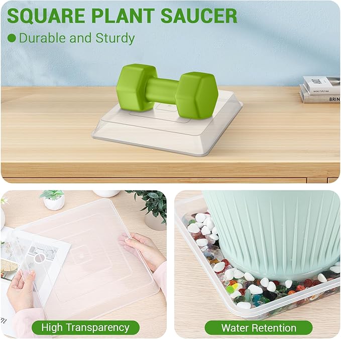 GREANER Clear Plant Plates to Catch Water, 12 Inch Durable Thick Saucer for Flower Pot, Square Plant Saucer Plant Trays for Pots, Flower Pot Saucers to Catch Water Drip Tray(6 Packs)
