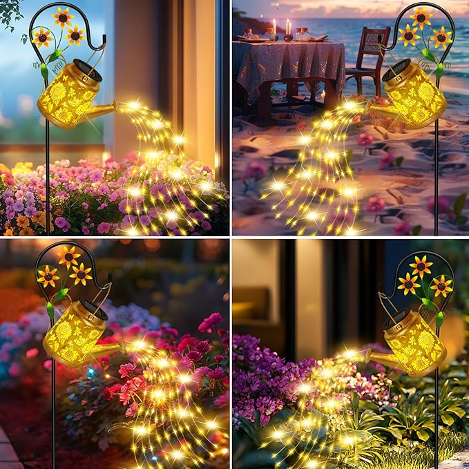 Mothers Day Gifts, Sunflower Solar Watering Can Lights, Outdoor Waterproof Garden Lanterns with Shepherd Hook, Solar Garden Decor for Yard Outdoor Landscape Pathway, Gift for Women Mom Grandma, 2 Pack