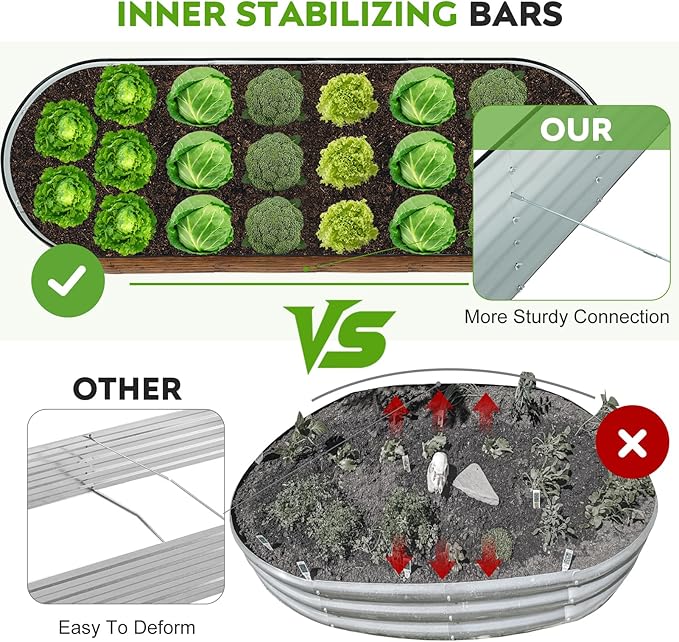 ZORMY Galvanized Raised Garden Bed Outdoor- 2PCS 4x2x1.4ft Oval Steel Raised Beds for Gardening, Metal Planter Box with Protective Strip and Gloves for Vegetables, Flowers, Fruits(Brown)