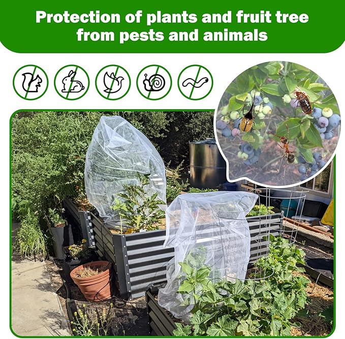2 PCS Garden Plant Netting Cover for Fruits Tree, Garden Netting Pest Barrier with Drawstring 6 x 6.6 ft Insect Bird Barrier Netting for Garden Protection Tomato Blueberry Bush Netting Cover Bag