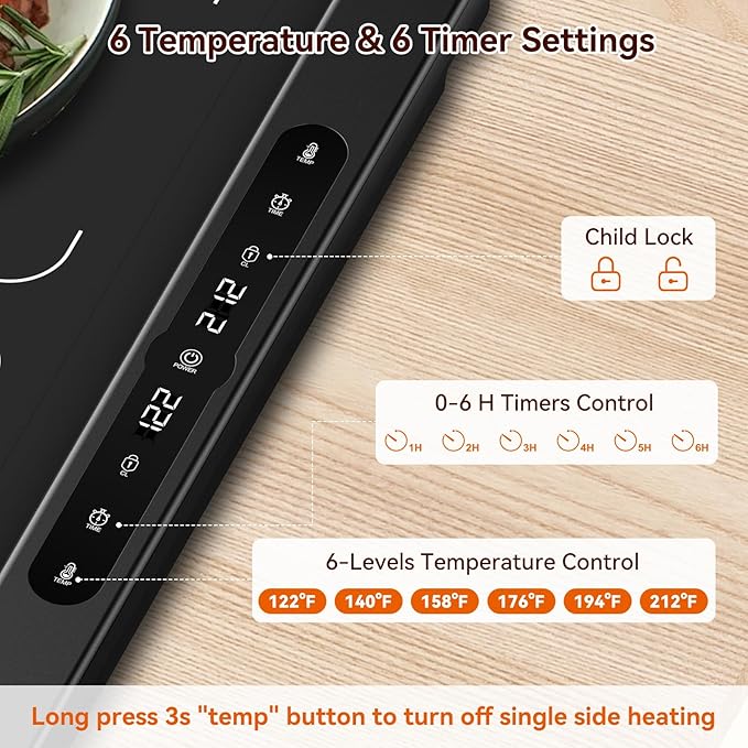 Graphene Warming Mat for Food, Dual-Zone Heating XXL 36”x17”, Food Warmer for Parties Buffets with 6 Temperature & Timer, Child Lock, Daily Use, Gift for Family, Mom, Black