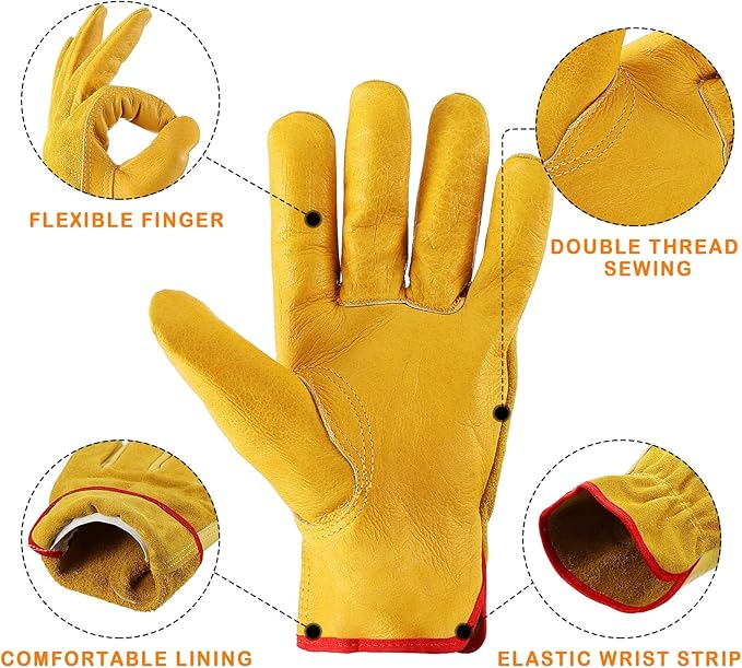 Patelai Leather Gardening Gloves - Thorn and Cut Proof Working Gloves for Women and Men - Breathable, Safety - Ideal for Gardening, Trucking, Welding (Medium)