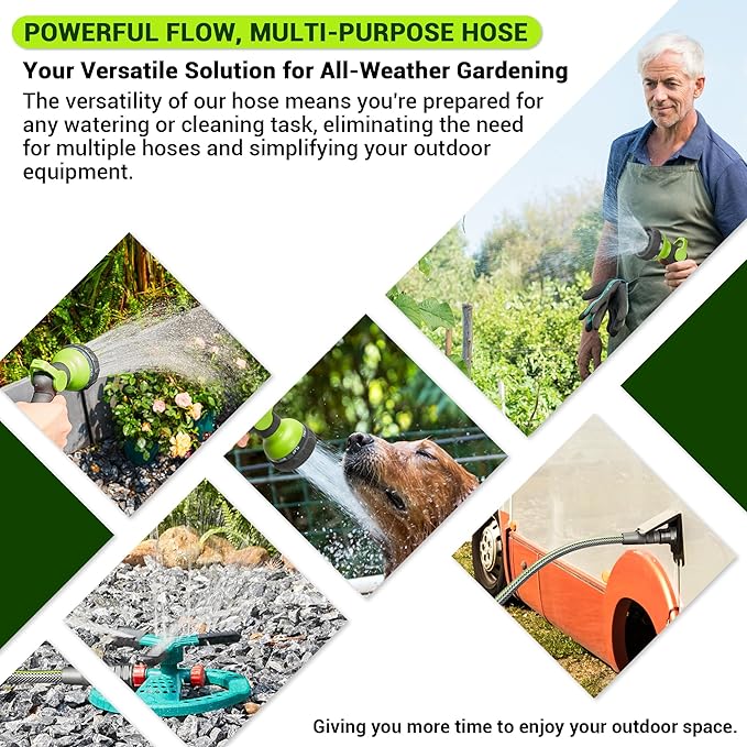 50 FT Non-Expandable Garden Hose – Heavy Duty Flexible Water Hose for Home & Yard Use, 1/2" ID, 3/4" Solid Swivel Fittings, Kink & Leak Resistant