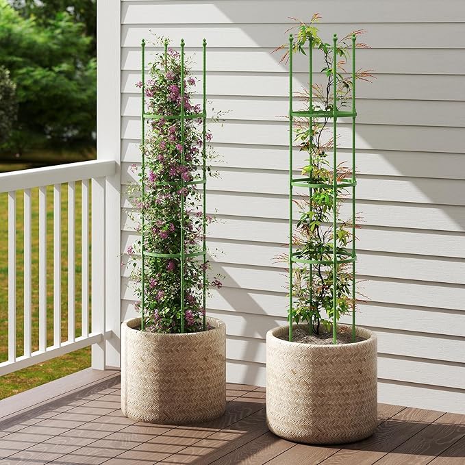 57" Tomato Caga, 2 Pack Tall Plant Support Cage with Adjustable Heights & Bud-Shaped Top, Rustproof Metal Trellis for Potted Plant, Tomato, Climbing Plant & Flower