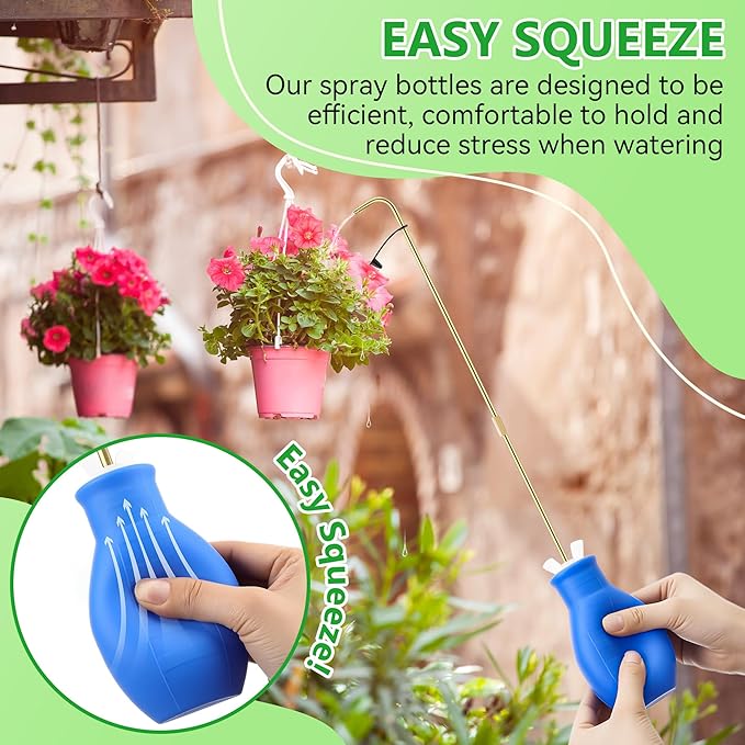 Dreyoo Squeeze Bottle for Hanging Plants, 19" Long Spout Plant Watering Bottle, Easy Squeeze Indoor/Outdoor Watering Can Alternative, Precise Sprinkling for Hanging Baskets, Houseplants, 8oz(Blue)