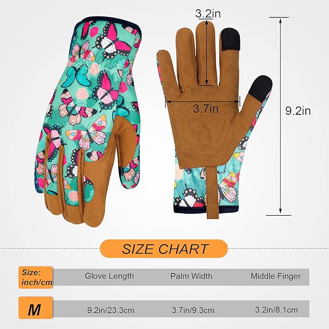 Leather Gardening Gloves for Women Thorn Proof Garden Gloves Touch Screen Working Gloves Gifts,M