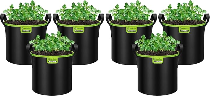 VIVOSUN 6-Pack 3-Gallon AeroBase Grow Bags, Durable Mesh Fabric Plant Container with Breathable Base and Sturdy Handles, Black