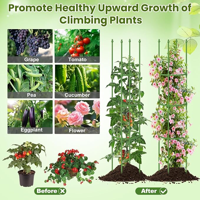 Giantex 2-Pack Tomato Cages, 57”Hx12” PE-Coated Metal Plant Cages & Supports w/Adjustable Height, 2-in-1 Round Trellis for Climbing Flower Vegetable Fruit, Potted Plant (12”Dia x 57”H (Pack of 2))