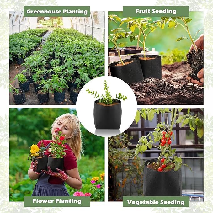 Amylove 100 Pcs Nursery Growing Bags, 8.2 x 4.9 Inches Non-Woven Fabric Growing Bags, Biodegradable Plant Pots Seedling Plant Start Pouches for Vegetables Flower Fruit Home Garden Greenhouse Supplies
