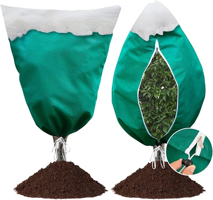 Insoma 2 Packs 2.2 oz/yd² Plant Covers Freeze Protection 47.7" W X 71.7" H, Outdoor Plants Frost Protection Covers with Zipper & Drawstring, Frost Blankets for Tree in Winter