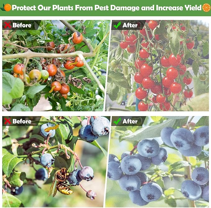 6 Pack Blueberry Bush Netting Cover, Bird Netting for Blueberry Bushes, Garden Netting Insect Pest Barrier with Drawstring, Plant Fruit Tree Netting Net for Garden Protection 3.3Ft x 2.7Ft
