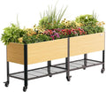 Rolling Elevated Garden Bed, 2' x 8' Metal Woodgrain Elevated Outdoor Planters Boxes with Legs & Storage Rack for Patio, 1800 lbs Weight Capacity, Raised Beds for Gardening Herb Flowers Vegetables