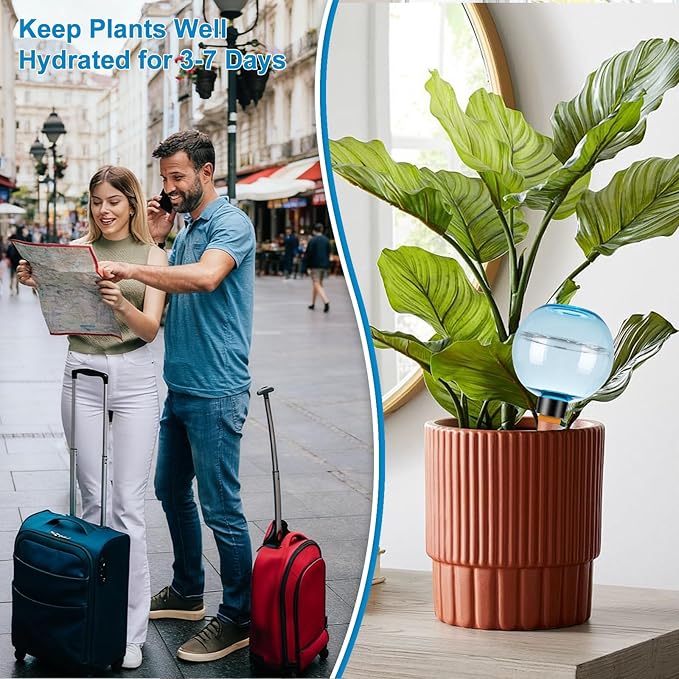 4 Pack Self Watering Globes 17oz Large Plant Watering Globes Top Fill, Self Water Planter Insert Indoor/Outdoor Plastic Water Bulbs Slow Release Terracotta for Plants, Blue