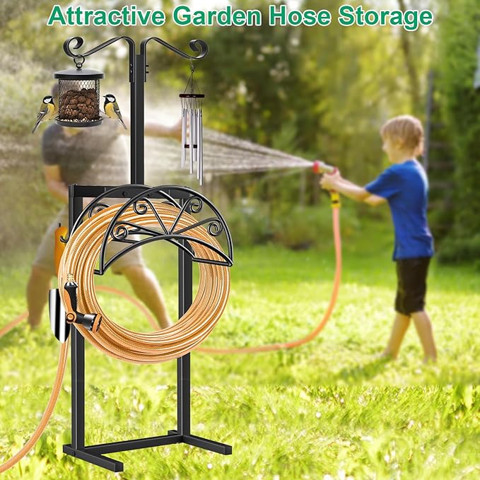 TomCare Garden Hose Holder Heavy Duty Water Hose Holder Holds 160 FT Hoses 4 Spikes Hose Reel Freestanding Hose Hanger Sturdy Hose Storage Stand for Outside Yard Lawn