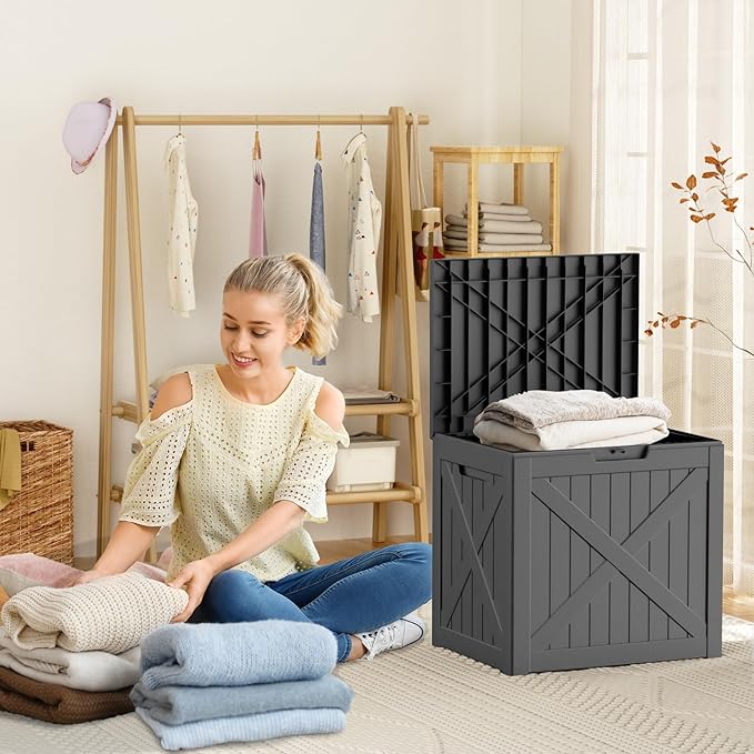 Waterproof Outdoor Storage Box, 32 Gallon Lockable Deck Box, UV-Resistant Outside Storage Bin With Hydraulic Lid For Patio Furniture, Cushion Organizer, Garden Tools, Pool Accessories, Black