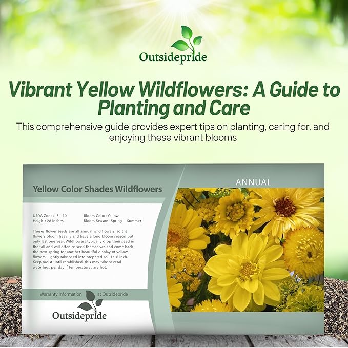 Outsidepride Yellow Color Shades Mix Wildflower Seeds - 10000 Pcs Annual Easy to Grow, Low Maintenance Self-Seeding Flower Seeds w/Vibrant Blooms for Pollinator-Friendly Gardens, Containers & Borders