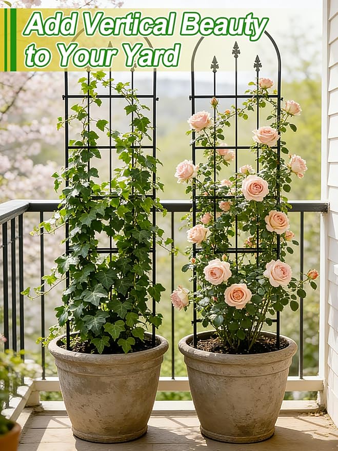 2 Pack Garden Trellis for Climbing Plants Outdoor - 16'' W x 59" H Large Rustproof Metal Plant Support Trellis, Decorative Panels for Climbing Rose, Clematis and Trumpet Vine