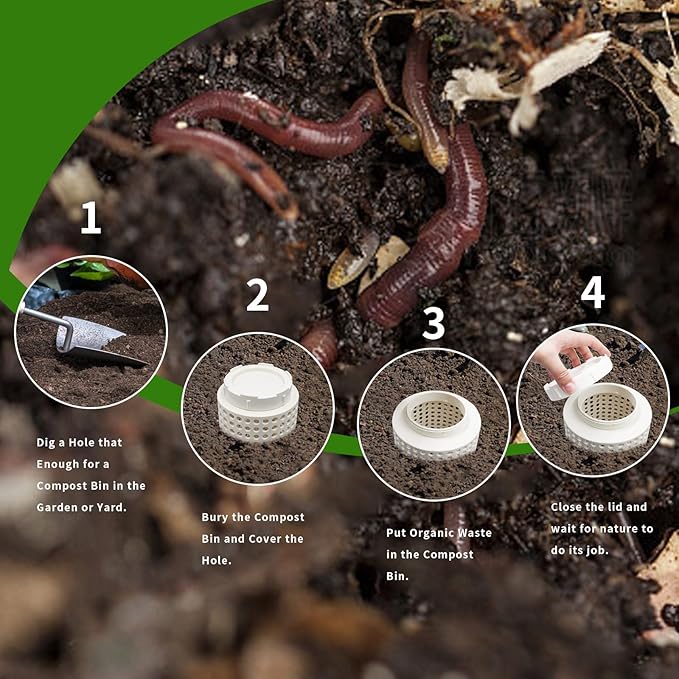 2 Pack Underground Compost Bin, Plastic Garden Worm Farm Outdoor for Organic Refuse, Compost Bin with Holes and Lid for Garden, Vegetable Patch, Backyard, Greenhouse