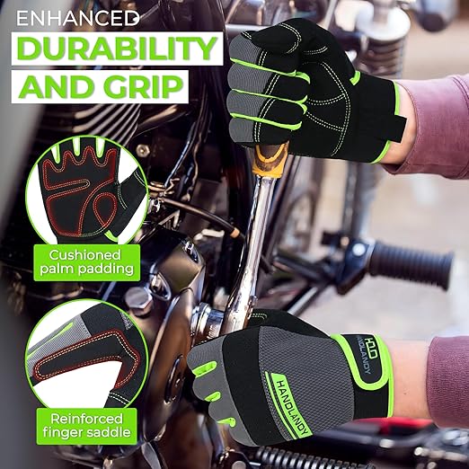 HANDLANDY Work Gloves Mens & Women, Utility Safety Mechanic Working Gloves Touch Screen, Flexible Breathable Yard Work Gloves (Extra Large, Green)