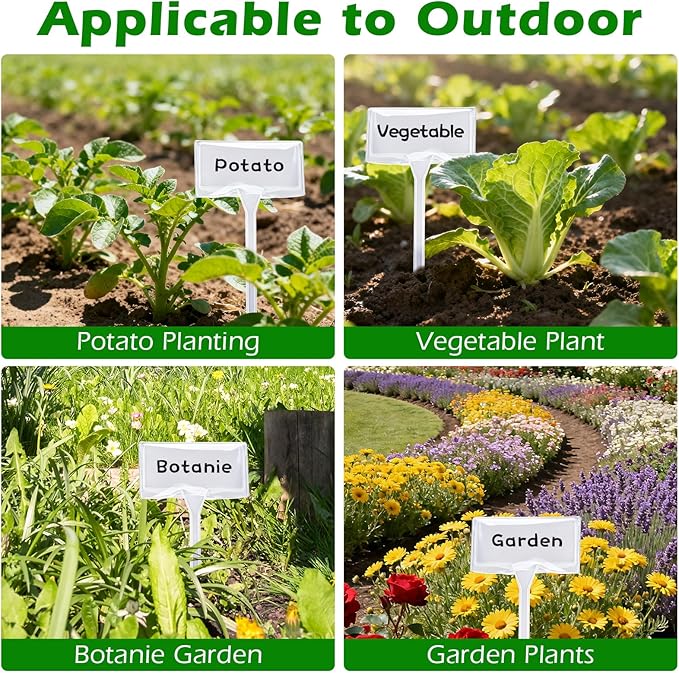 Outdoor Plant Label, 50 Pack Large Waterproof Plastic Plant T-Type Tags, Reusable Nursery Tag for Herbs Flowers Vegetable (White)