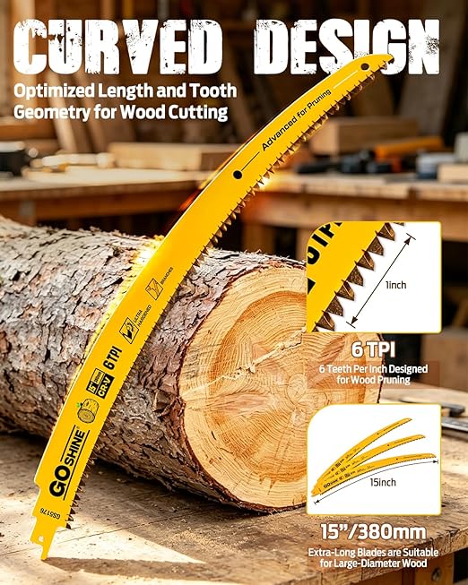 Goshine Japanese Teeth Reciprocating Saw Blades,15" Arc Curved Wood Pruning Sawzall Blades for Tree Trimming & Wood Cutting(6TPI/3Pack)