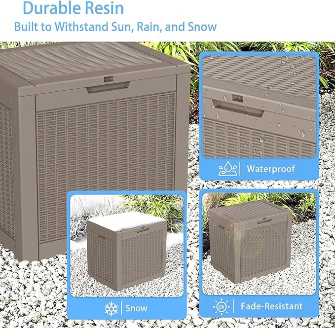 36 Gallon Resin Deck Box Outdoor Storage Box Waterproof for Patio Furniture,Outdoor Cushions,Garden Tools and Pool Supplies（Grey）