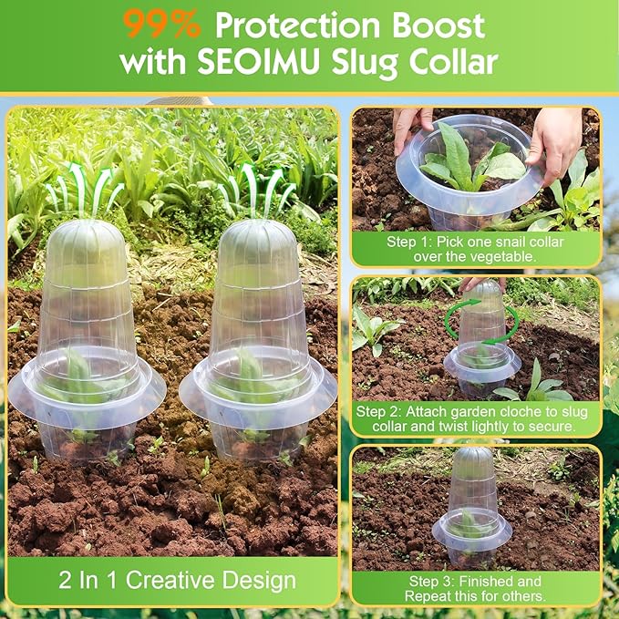 30 Pcs Upgraded Transparent Garden Cloches for Plants, Reusable Plant Covers, Plant Protectors from Animals for Garden Plants, Plant Covers Freeze Protection, Compatible with Slug Collar