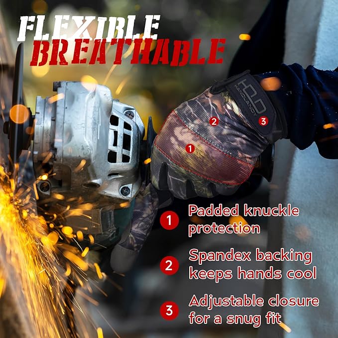 HANDLANDY Work Gloves for Men & Women, Utility Mechanic Working Gloves Touch Screen, Flexible Gardening Gloves for Yard