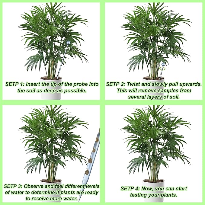 14" Soil Probe for House Plants Stainless Steel Garden Soil Sample Probe No Batteries Required Moisture Meter Soil Probe Rod for Plant Garden Farm Soil Sampling