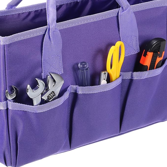 HARFINGTON Garden Tool Bag 12.99" x 5.91" x 8.66" Large Oxford Tote Bag with Pockets Gardening Plant Tool Organizer Storage Carrier Store for Outdoor Women Men, Purple
