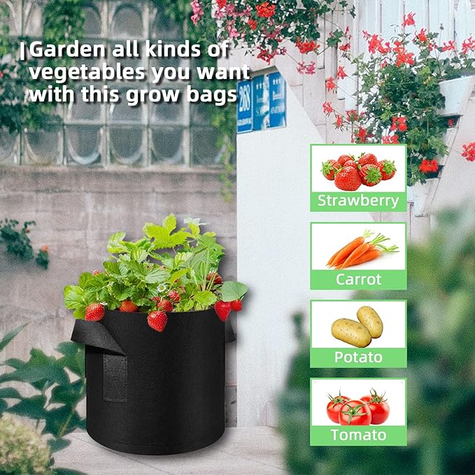 300 Pack 5 Gallon Grow Bags Garden Plant Grow Bag Aeration Fabric Pots with Handles Nonwoven Cloth Pots Planting Bags Garden Bags for Vegetables Flowers Potatoes (5 Gal)