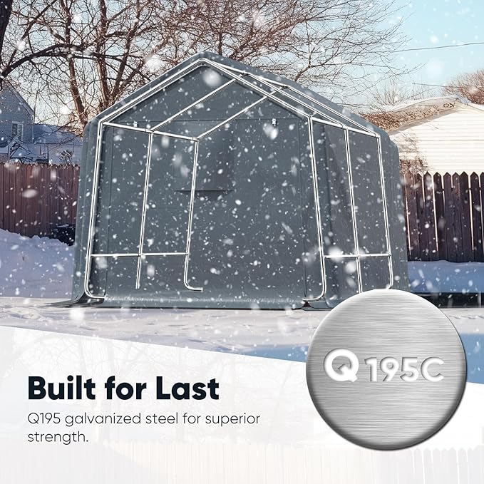 Quictent 8x10FT Carport Shelter Storage Shed with Roll-Up Mesh Windows, Heavy Duty Portable Garage for Motorcycle, ATV, Garden Tools Waterproof Storage Tent with Reinforced Frame, Dark Gray
