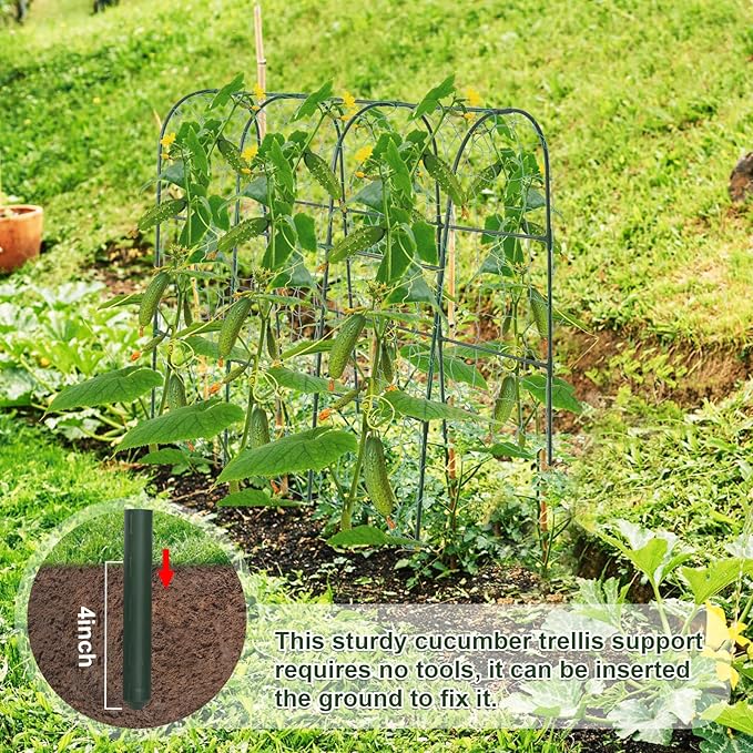 Cucumber Trellis for Raised Bed,U-Shape Garden Trellis for Climbing Plants Outdoor, Metal Arch Trellis for Vegetables, Plant Support for Vine,Tomato, Pea (Green, 49.6" L×30" W×47.2" H)