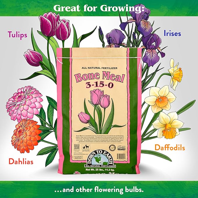 Down To Earth All Natural Fertilizers Organic Bone Meal - High Phosphorus Plant Food for Buds, Bulbs, Blooms, Flowers 3-15-0, 25 lb