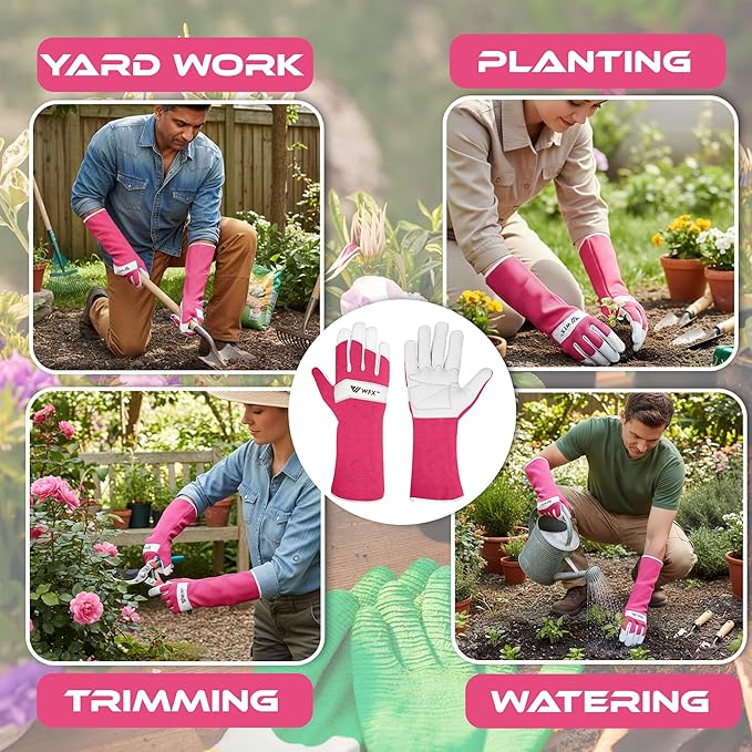 Long Gardening Gloves Leather Ladies Men Women Durable Goatskin Garden Gloves Forearm Thorn Proof Work