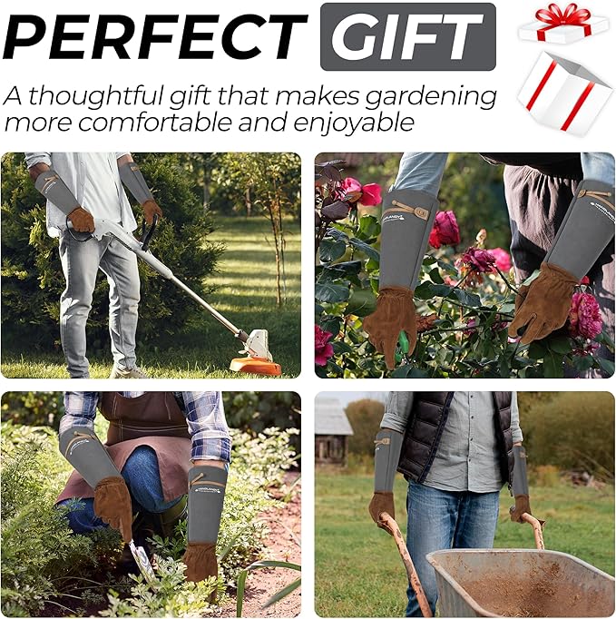 HANDLANDY HLDD Long Gardening Gloves for Women Men - Leather Rose Pruning Gloves Thorn Proof - Breathable Working Glove