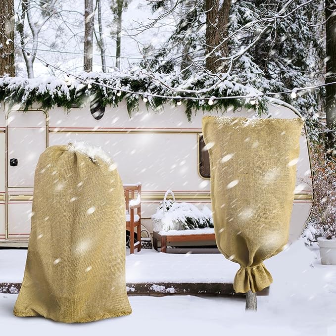 2 Pack 40" x 24" Burlap Winter Plant Cover Bags- Reusable Burlap Frost Cloth Plant Freeze Protection- Warm Burlap Sacks Plant Frost Blankets with Twine for Outdoor Garden Trees Potted Plants