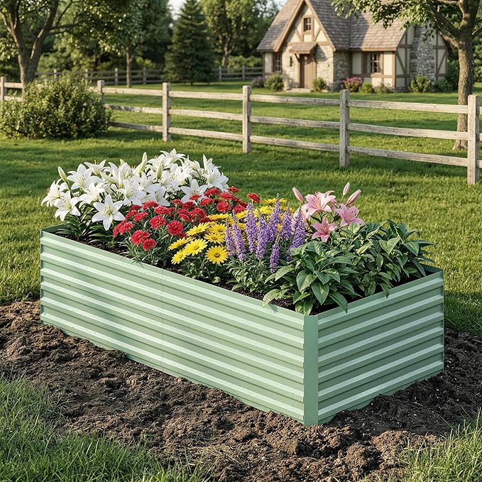 Garvee 6x3x2ft Galvanized Raised Garden Bed Outdoor,Rust-Resistant Raised Garden Beds for Gardening, Easy Assembly Outdoor Garden Box & Planters,Green
