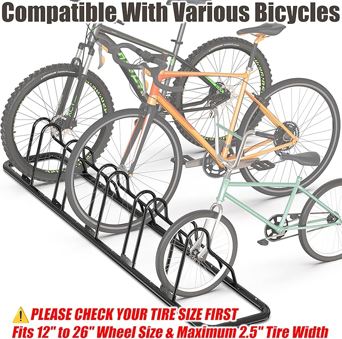 Simple Houseware 5-Bike Floor Storage Rack - Adjustable Bicycle Parking Stand & Garage Organizer for Road and Kids Bikes, Black