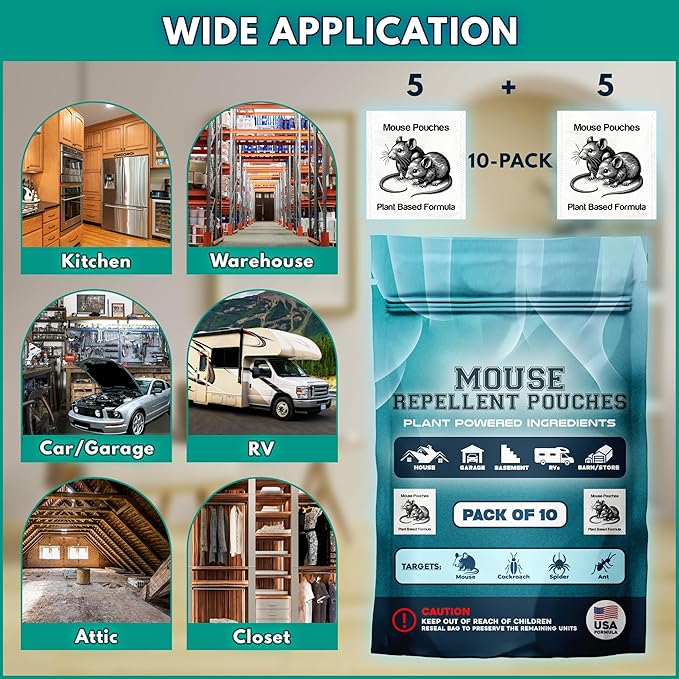 10Pack Natural Mouse Repellent Pouches Indoor Prepared with Botanical Scent Mice Repellent Pouches Rodent Repellent Pouches Mouse Deterrent Pouches for Home Attic Basement Shed Barns Storage Rvs etc