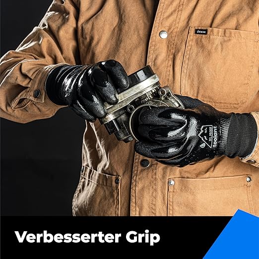 Waterproof Gloves Bulk Pack for Men and Women, 3 Pairs, Freezer Gloves with Grip, Double Nitrile Dipped for Extreme Oil Repellent, for Construction, Mechanics, Mining, Plumbing, Black, Medium