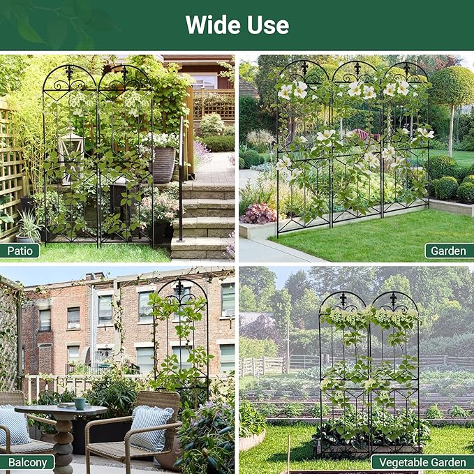 2 Pack 70.8" x 19.5" Metal Garden Trellis, Black Coated Rustproof Metal Trellis Outdoor, Trellis for Climbing Plants for Roses, Vine Cucumbers, Vegetables, Flower Support
