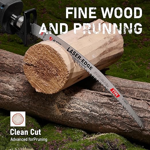 KATA Wood Pruning Reciprocating Saw Blades 15 Inch, Arc Edge SK5 Japanese Teeth Pruning Saw Blade for Cordless Saw, 7TPI Fleam Ground Teeth Curved Blades for Tree Trimming, Wood Cutting, 3-Pack
