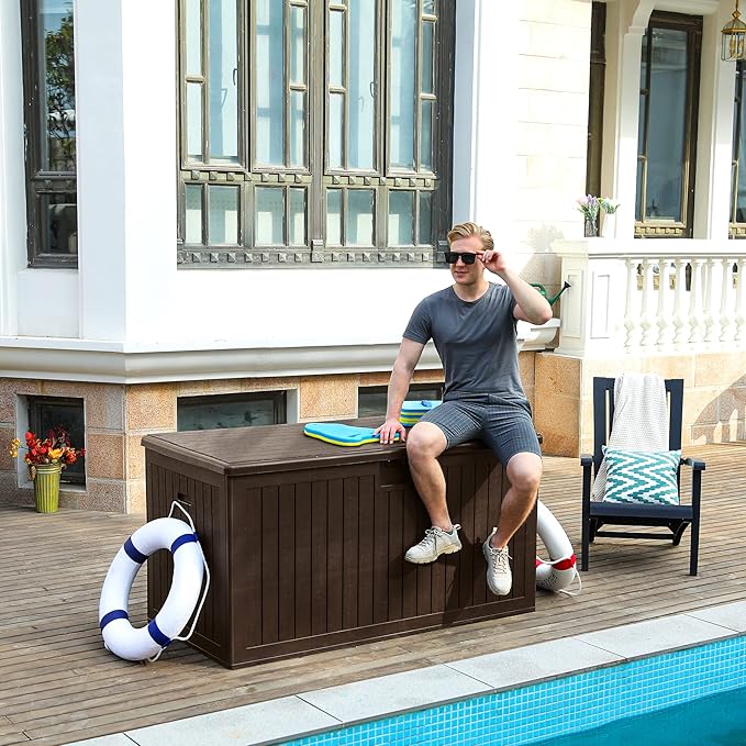 YITAHOME 230 Gallon Large Deck Box with Divider & Side Handles, Outdoor Double-Wall Storage for Patio Furniture Cushions, Garden Pool Accessories, Waterproof & Lockable