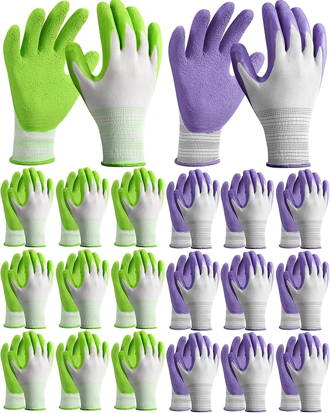 Yahenda Gardening Gloves for Women - 20 Pairs, Purple and Green, Breathable and Protective, Machine Washable
