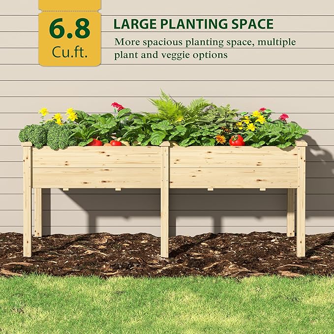 MUPATER 6x1.8ft Raised Garden Bed with Legs, Planter Box with Drainage Holes, Wood Raised Bed Garden for Plants, Vegetables, Flowers, Herbs, 309 lbs Capacity, 6.8 Cubic Feet Big Space, Natural Wood
