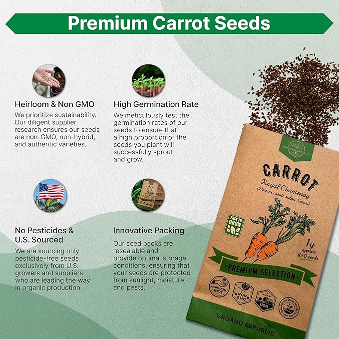 Organo Republic Carrot Royal Chantenay Seeds Pack 1G - Over 850 of Non-GMO Heirloom Carrot Seeds for Planting Vegetables in Individual Seed Packet, Vegetable Seeds for Planting Indoor & Outdoor Garden